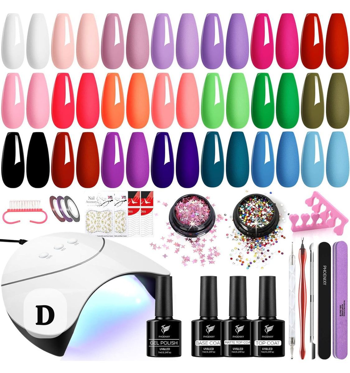 Kit Completo para Uñas Semipermanentes 42 Piezas + Cabina LED UV 36W