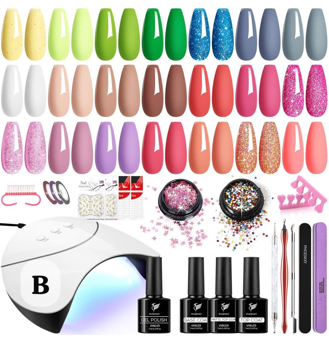 Kit Completo para Uñas Semipermanentes 42 Piezas + Cabina LED UV 36W