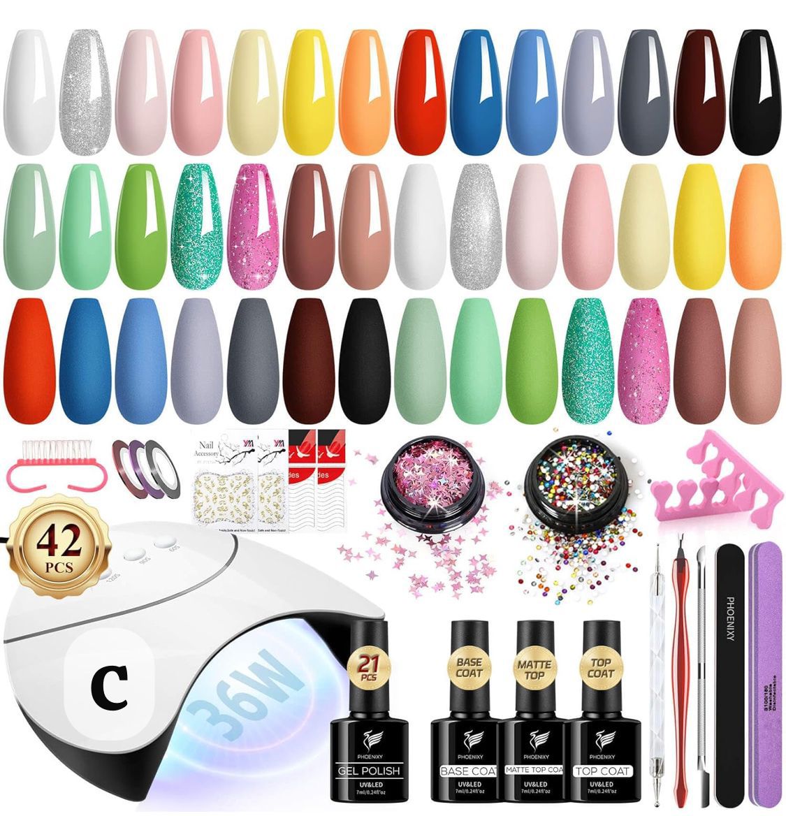 Kit Completo para Uñas Semipermanentes 42 Piezas + Cabina LED UV 36W